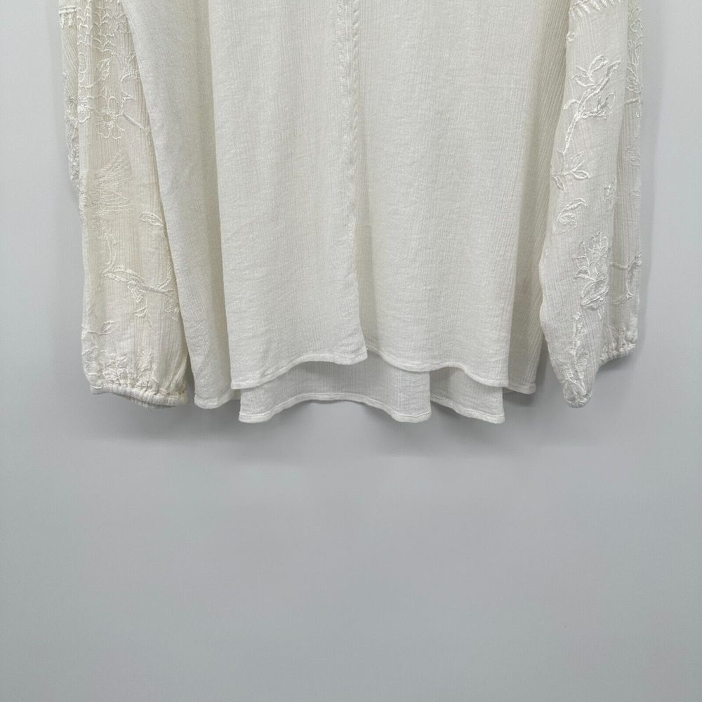 Cino Top Shirt Size XXLarge Embroidered White Long Balloon Sleeve Sheer Blouse - Picture 6 of 14